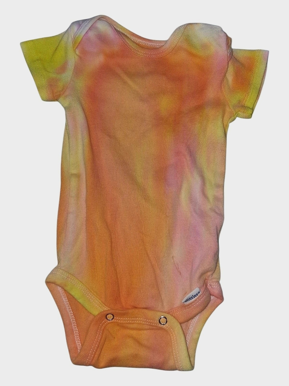 Tie-Dye Short Sleeve Baby One-Piece Bodysuit in Orange, Pink, Yellow